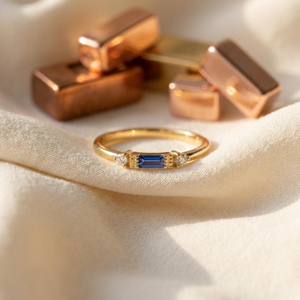 Baguette Sapphire Ring / September Birthstone / Stacking Sapphire and Diamond Ring / Minimalist Ring / In Stock
