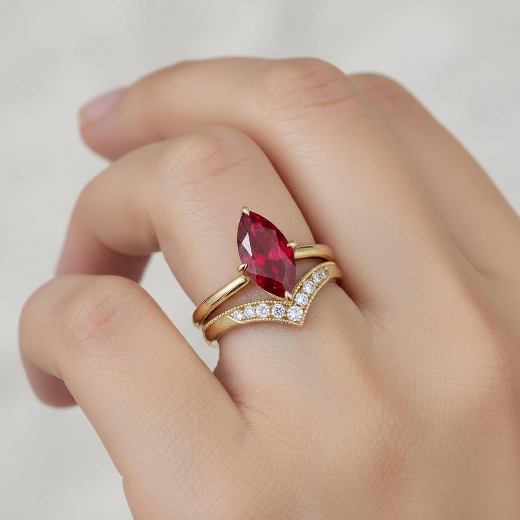 Marquise Ruby Solitaire Engagement Ring Rich Red Gemstone Ring 6 Prong Setting Custom Promise Ring July Birthstone