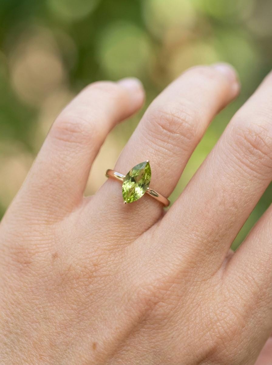 Marquise Peridot Ring Engagement Ring Solitaire Promise Ring August Birthstone Jewelry