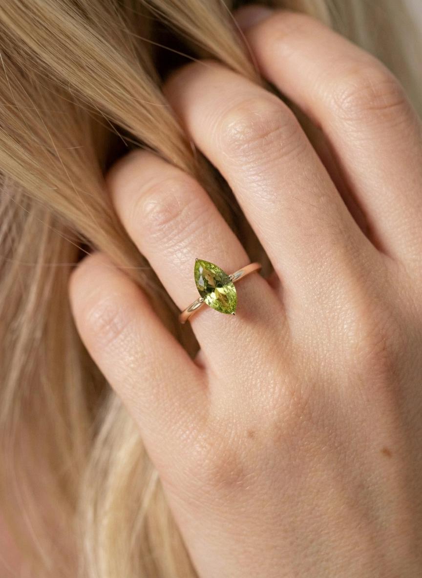 Marquise Peridot Ring Engagement Ring Solitaire Promise Ring August Birthstone Jewelry