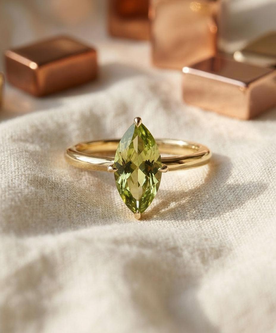 Marquise Peridot Ring Engagement Ring Solitaire Promise Ring August Birthstone Jewelry