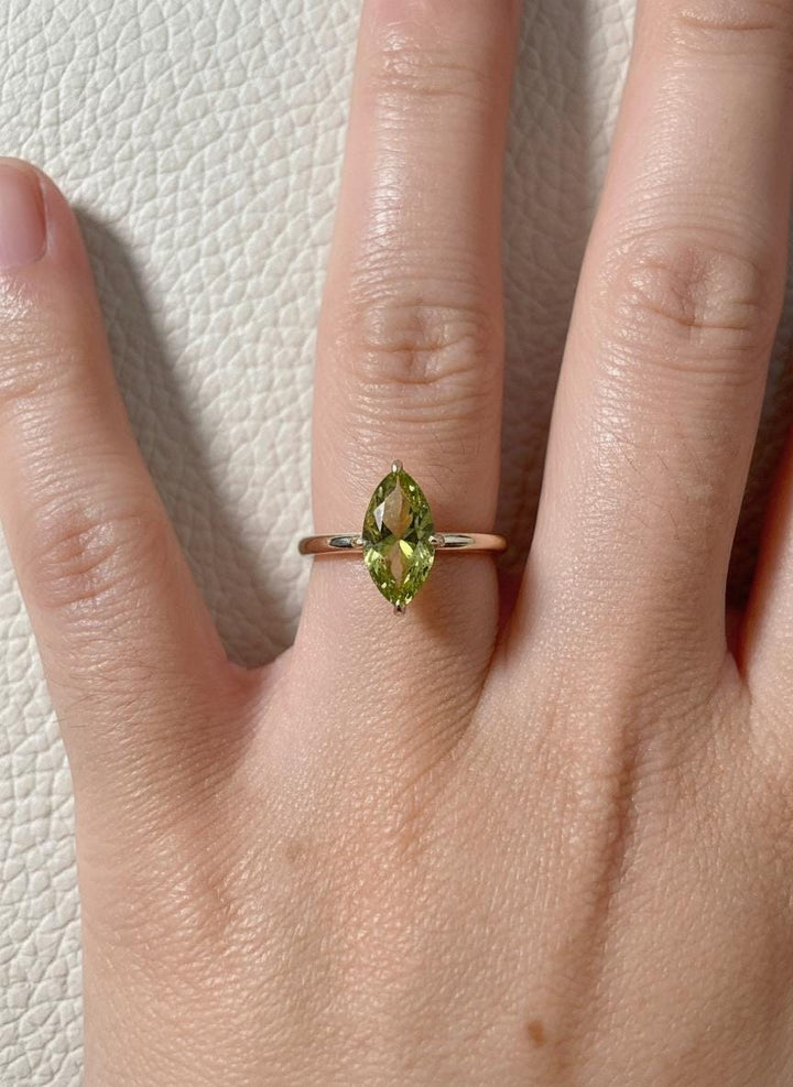 Marquise Peridot Ring Engagement Ring Solitaire Promise Ring August Birthstone Jewelry