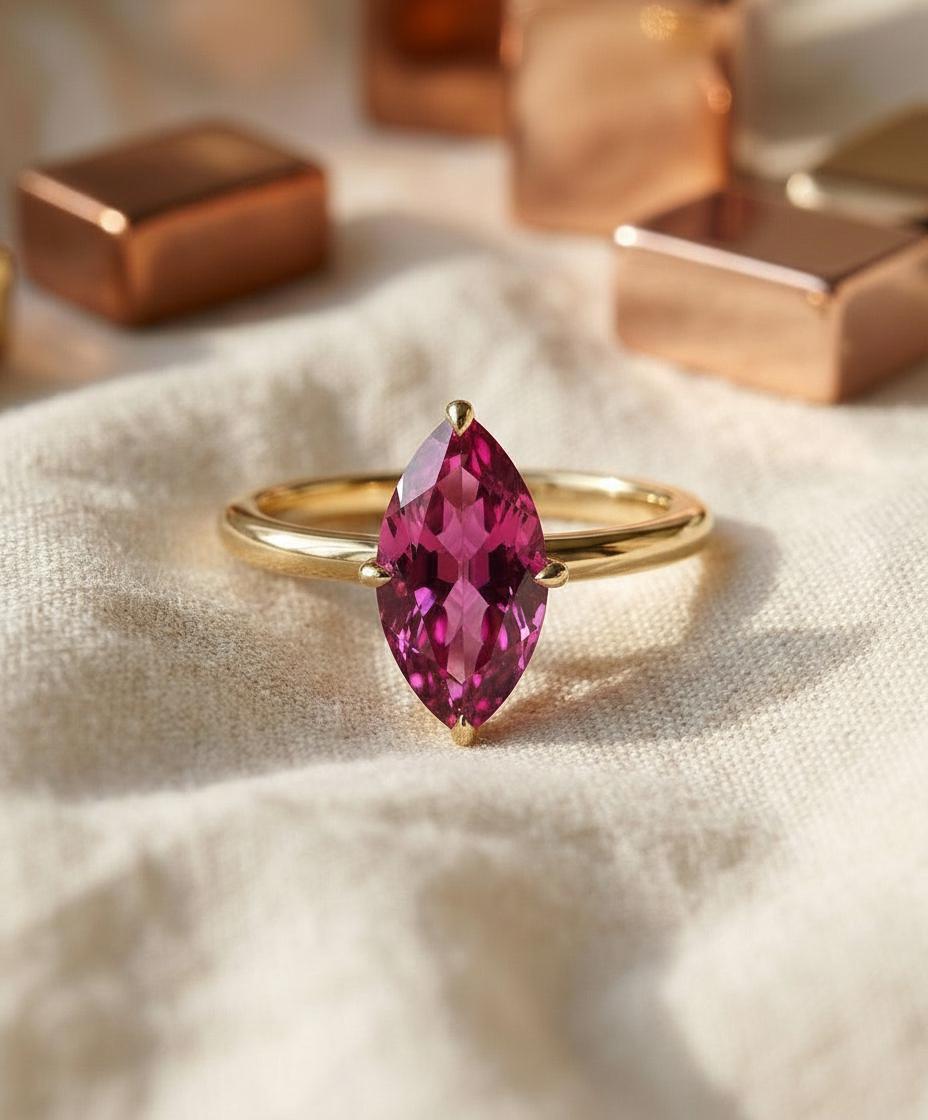 Pink Tourmaline Solitaire Ring Marquise Cut Engagement Ring Vibrant Pink Gemstone October Birthstone Push Present