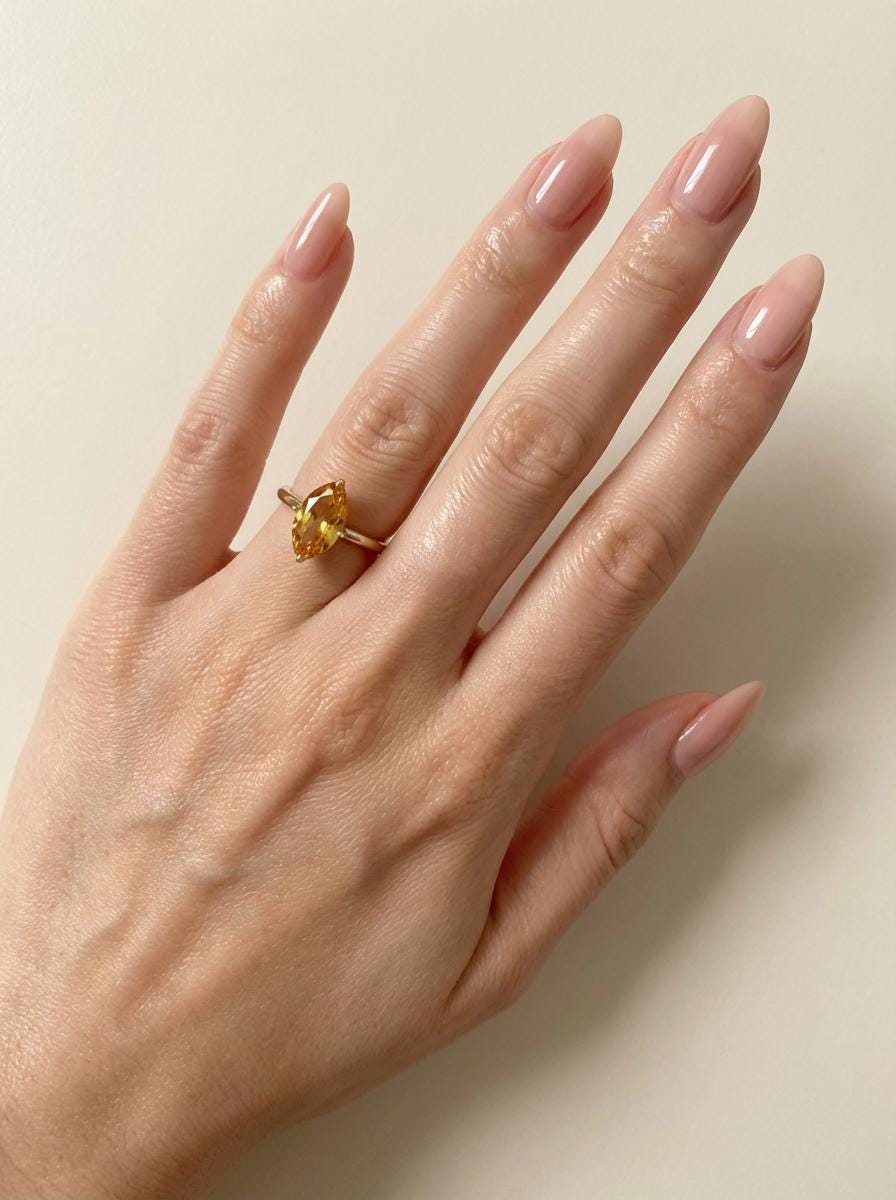 Marquise Citrine Engagement Ring Golden Yellow Solitaire Sterling Silver Promise Ring Minimalist Wedding Jewelry Anniversary Gift for Her