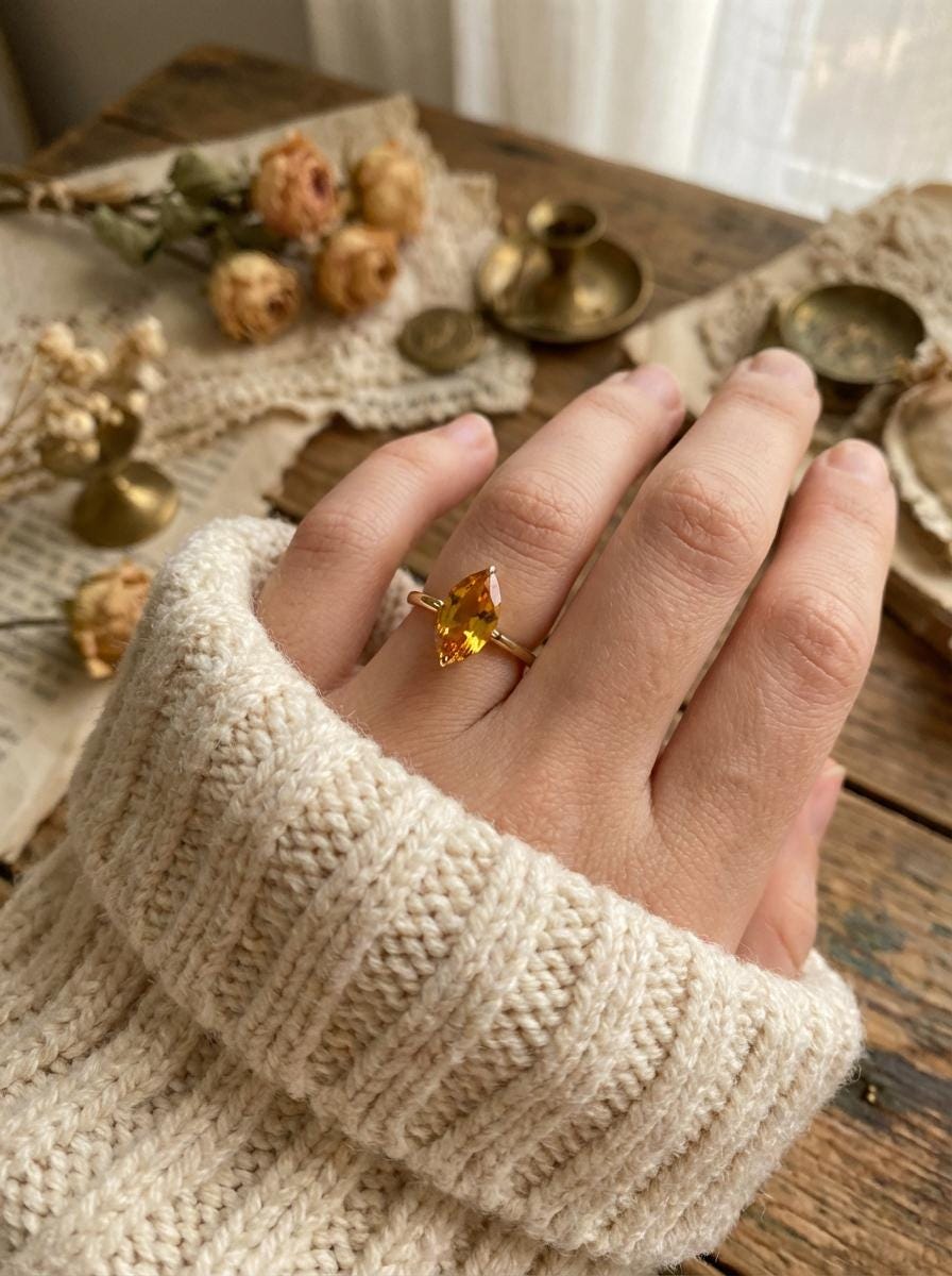 Marquise Citrine Engagement Ring Golden Yellow Solitaire Sterling Silver Promise Ring Minimalist Wedding Jewelry Anniversary Gift for Her