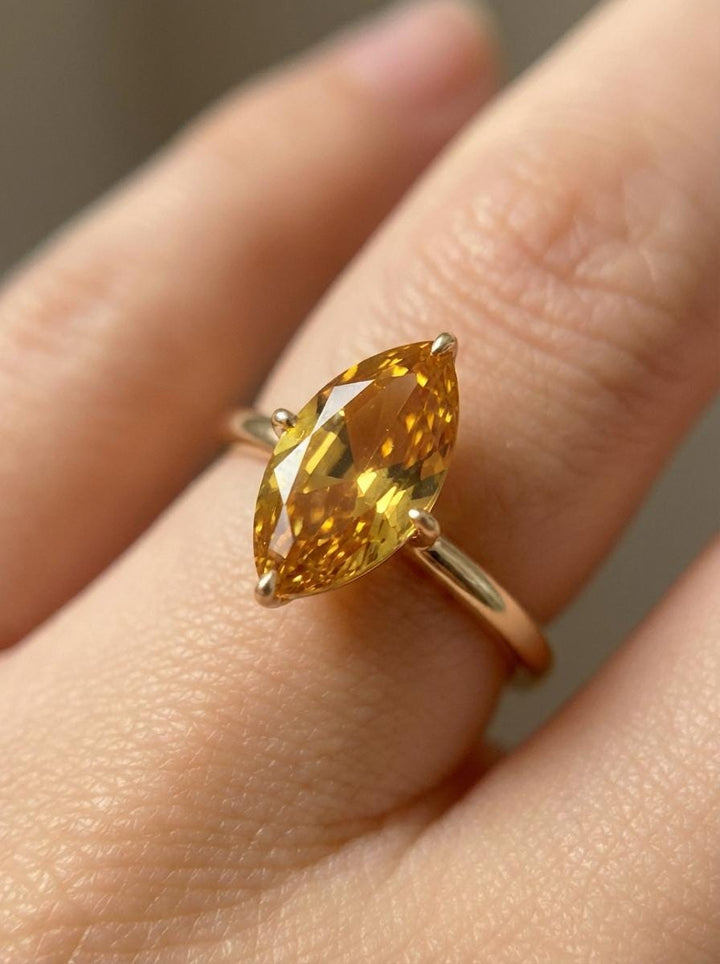 Marquise Citrine Engagement Ring Golden Yellow Solitaire Sterling Silver Promise Ring Minimalist Wedding Jewelry Anniversary Gift for Her