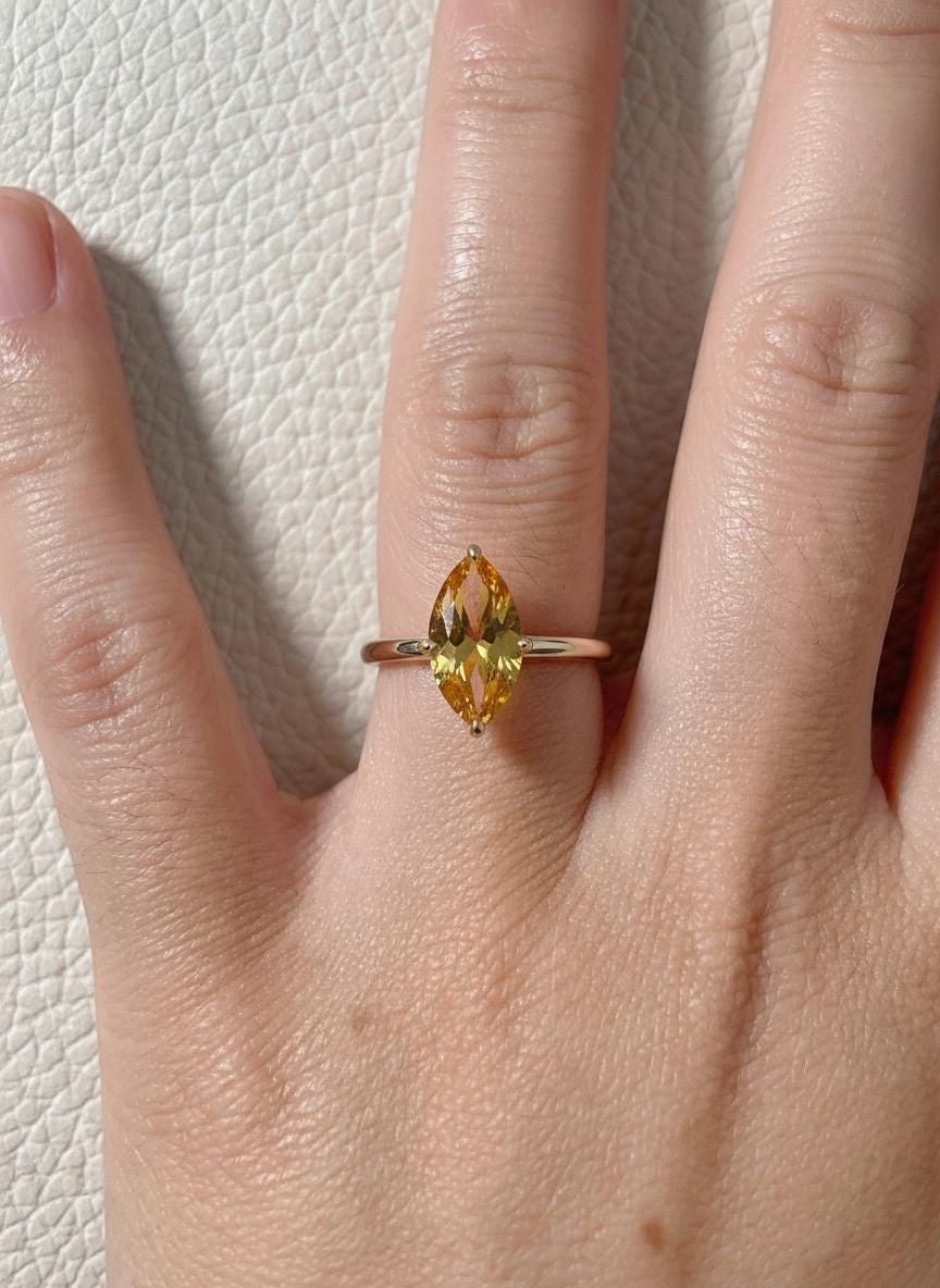 Marquise Citrine Engagement Ring Golden Yellow Solitaire Sterling Silver Promise Ring Minimalist Wedding Jewelry Anniversary Gift for Her
