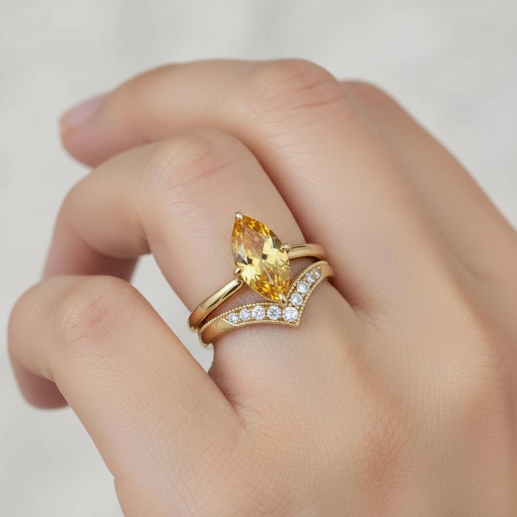Marquise Citrine Engagement Ring Golden Yellow Solitaire Sterling Silver Promise Ring Minimalist Wedding Jewelry Anniversary Gift for Her