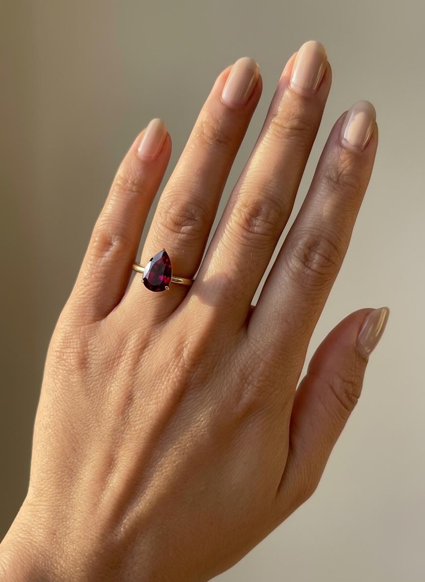 Garnet Birthstone  Ring, Pear Cut Solitaire Engagement Ring, January Gemstone, Teardrop Promise Ring