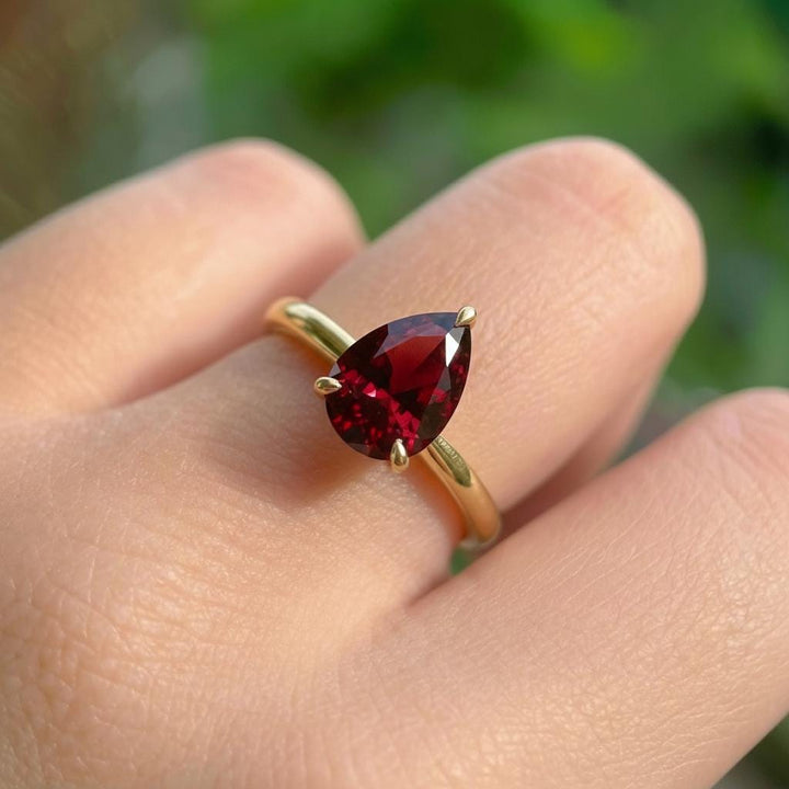 Garnet Birthstone  Ring, Pear Cut Solitaire Engagement Ring, January Gemstone, Teardrop Promise Ring