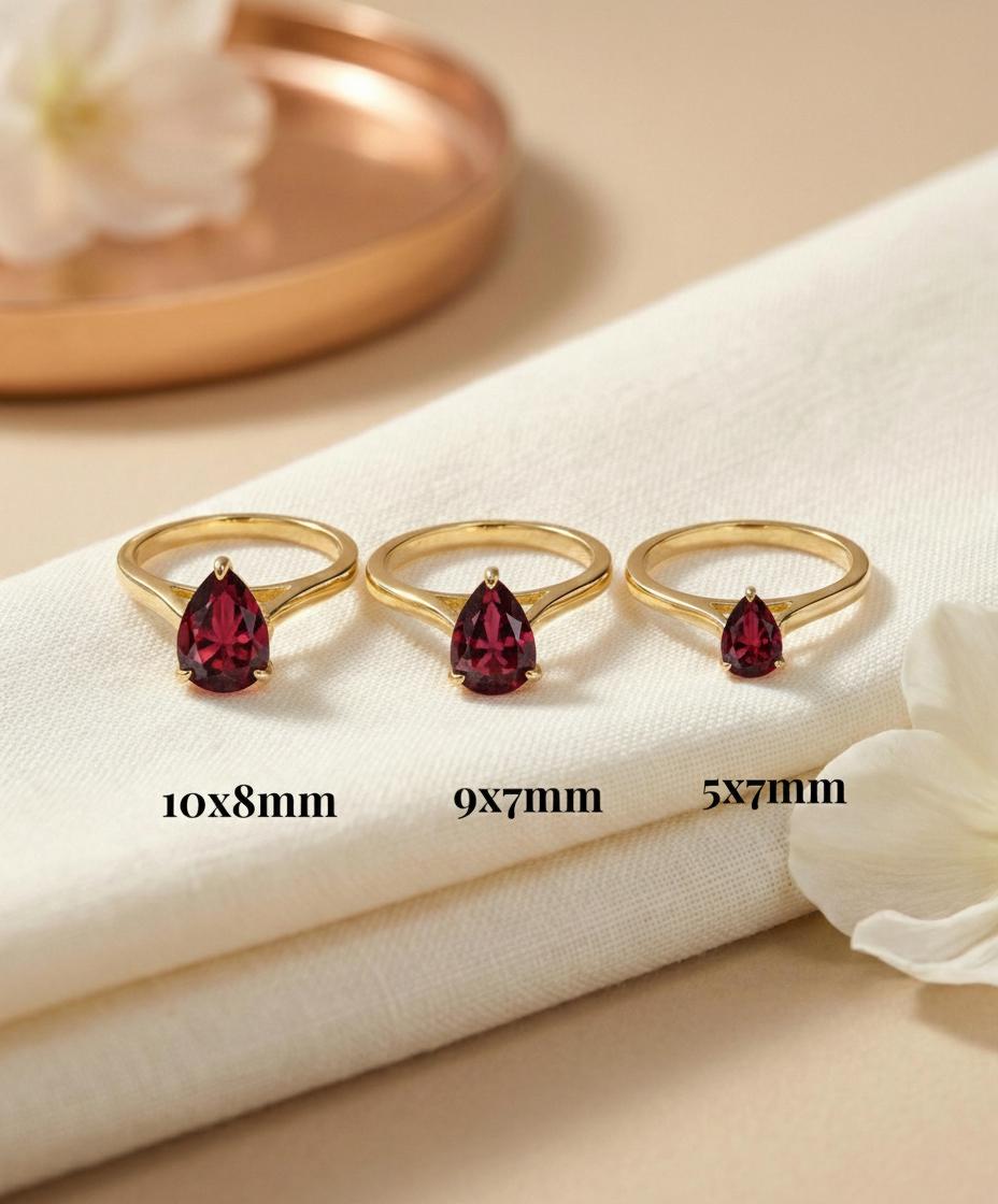Garnet Birthstone  Ring, Pear Cut Solitaire Engagement Ring, January Gemstone, Teardrop Promise Ring