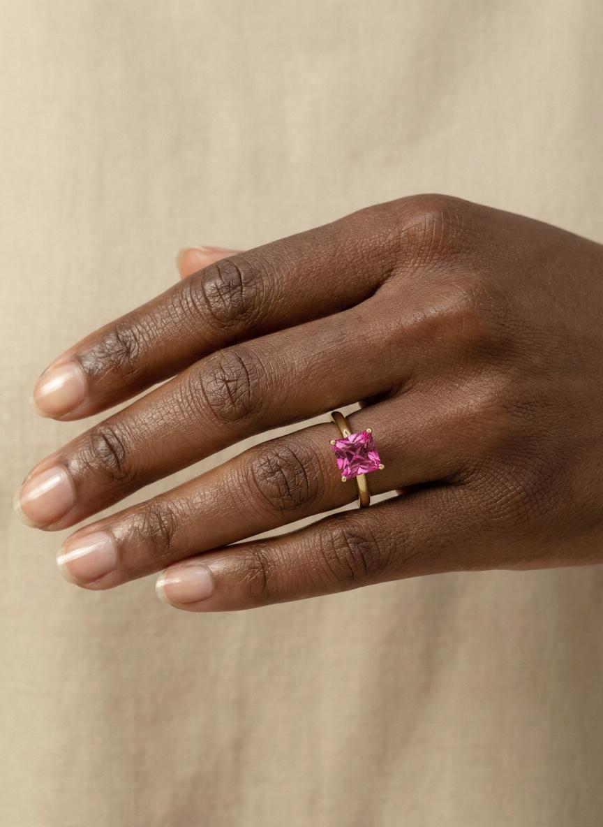 Pink Tourmaline Engagement  Ring Princess Cut Solitaire Ring 4ct Statement Ring October Birthstone Jewelry