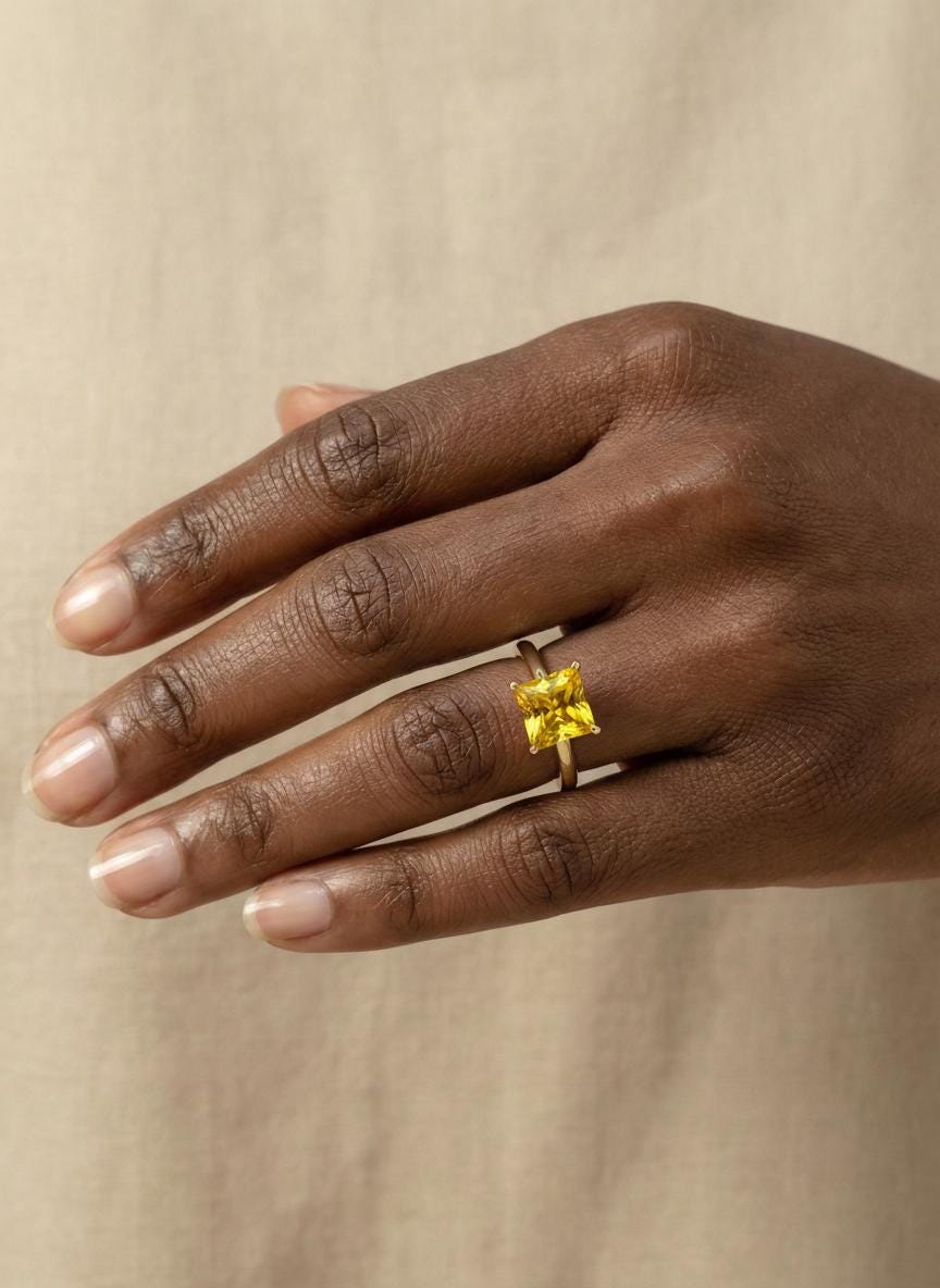 Princess Cut Citrine Engagement Ring, November Birthstone Solitaire Ring, Dainty Yellow Gemstone Promise Ring, Bridal Jewelry