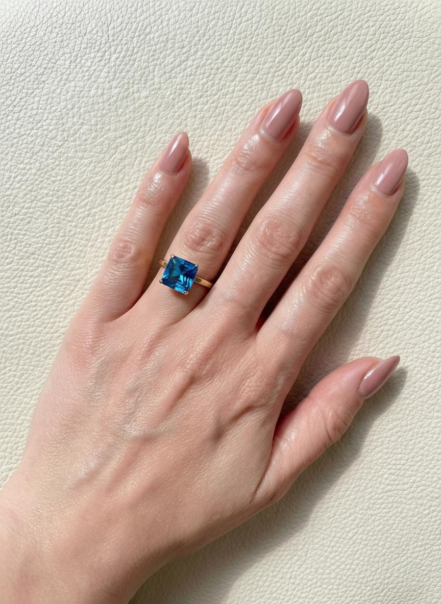 Blue Zircon Engagement Ring Princess Cut Solitaire December Birthstone Ring Minimalist Bridal Jewelry Custom Band