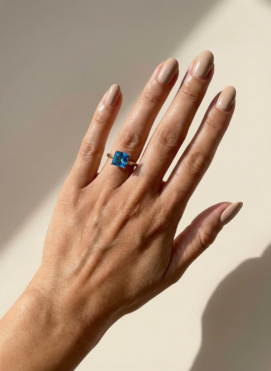 Blue Zircon Engagement Ring Princess Cut Solitaire December Birthstone Ring Minimalist Bridal Jewelry Custom Band