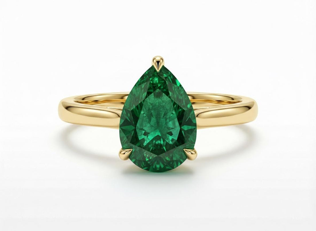 Emerald Birthstone  Ring, Pear Cut Solitaire Engagement Ring, May Gemstone, Teardrop Promise Ring