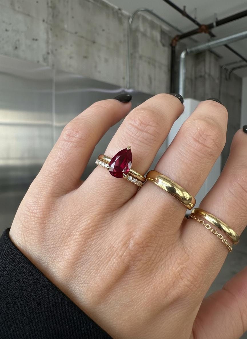 Ruby Birthstone  Ring, Pear Cut Solitaire Engagement Ring, July Gemstone, Teardrop Promise Ring