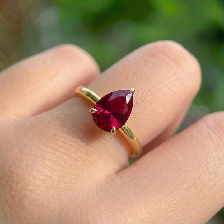Ruby Birthstone  Ring, Pear Cut Solitaire Engagement Ring, July Gemstone, Teardrop Promise Ring