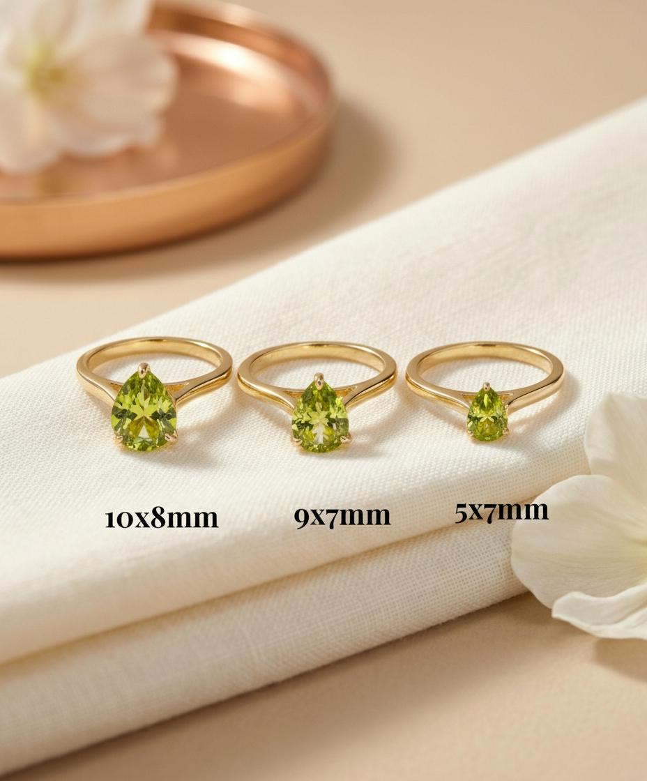 Peridot Birthstone  Ring, Pear Cut Solitaire Engagement Ring, August Gemstone, Teardrop Promise Ring