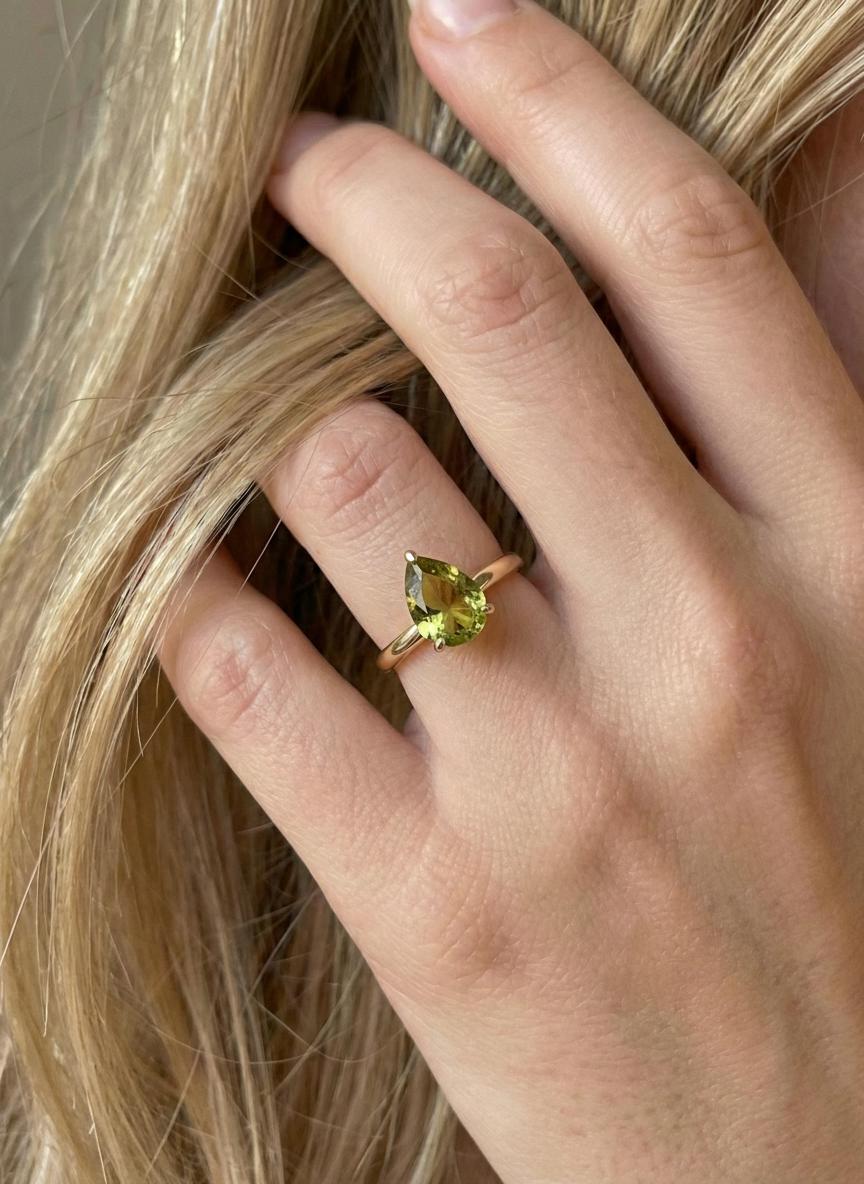 Peridot Birthstone  Ring, Pear Cut Solitaire Engagement Ring, August Gemstone, Teardrop Promise Ring