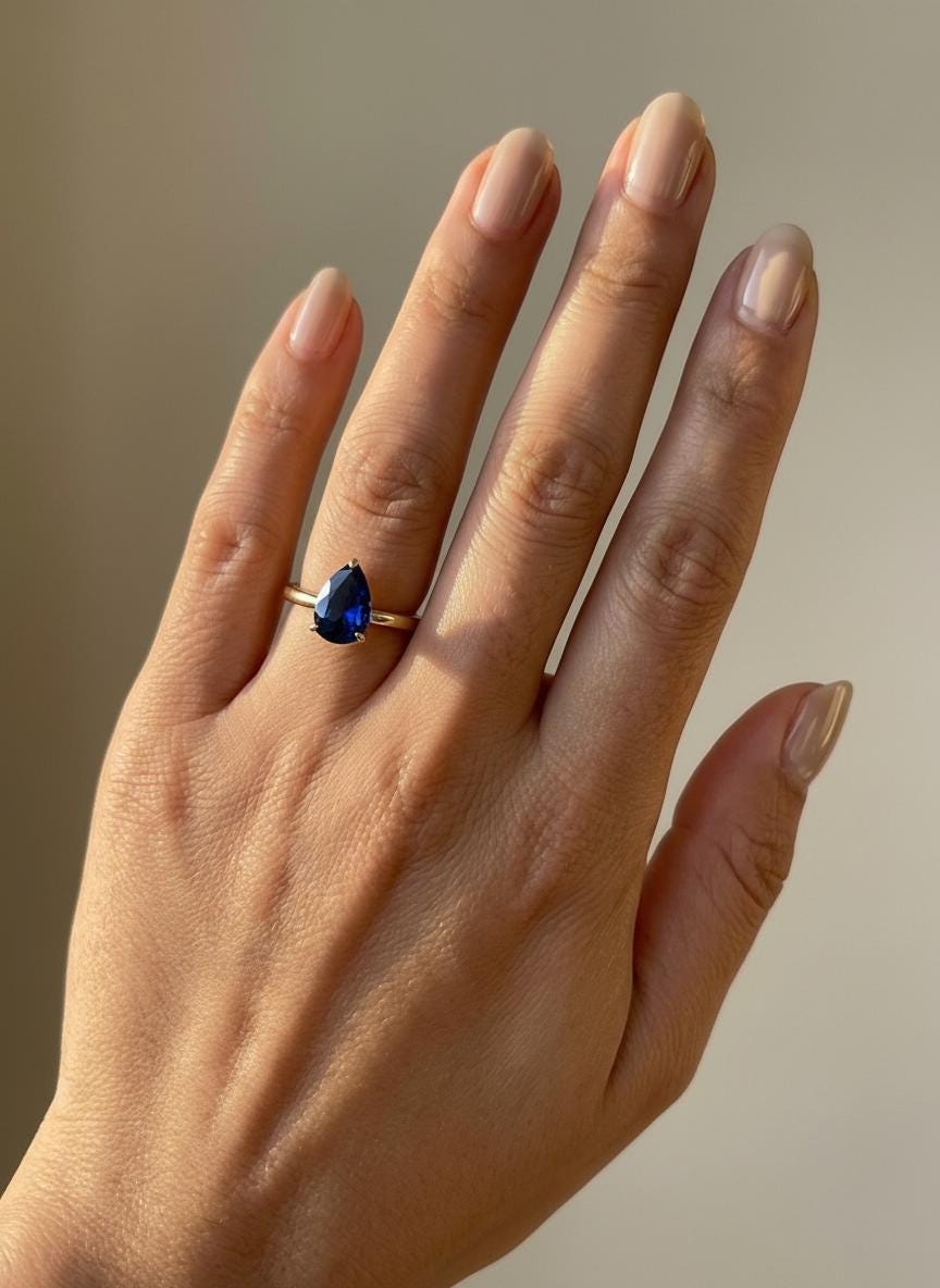 Sapphire Birthstone  Ring, Pear Cut Solitaire Engagement Ring, September Gemstone, Teardrop Promise Ring