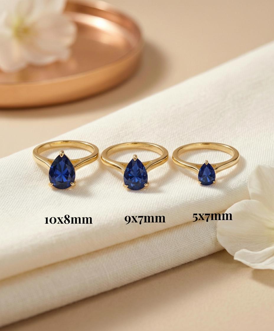 Sapphire Birthstone  Ring, Pear Cut Solitaire Engagement Ring, September Gemstone, Teardrop Promise Ring