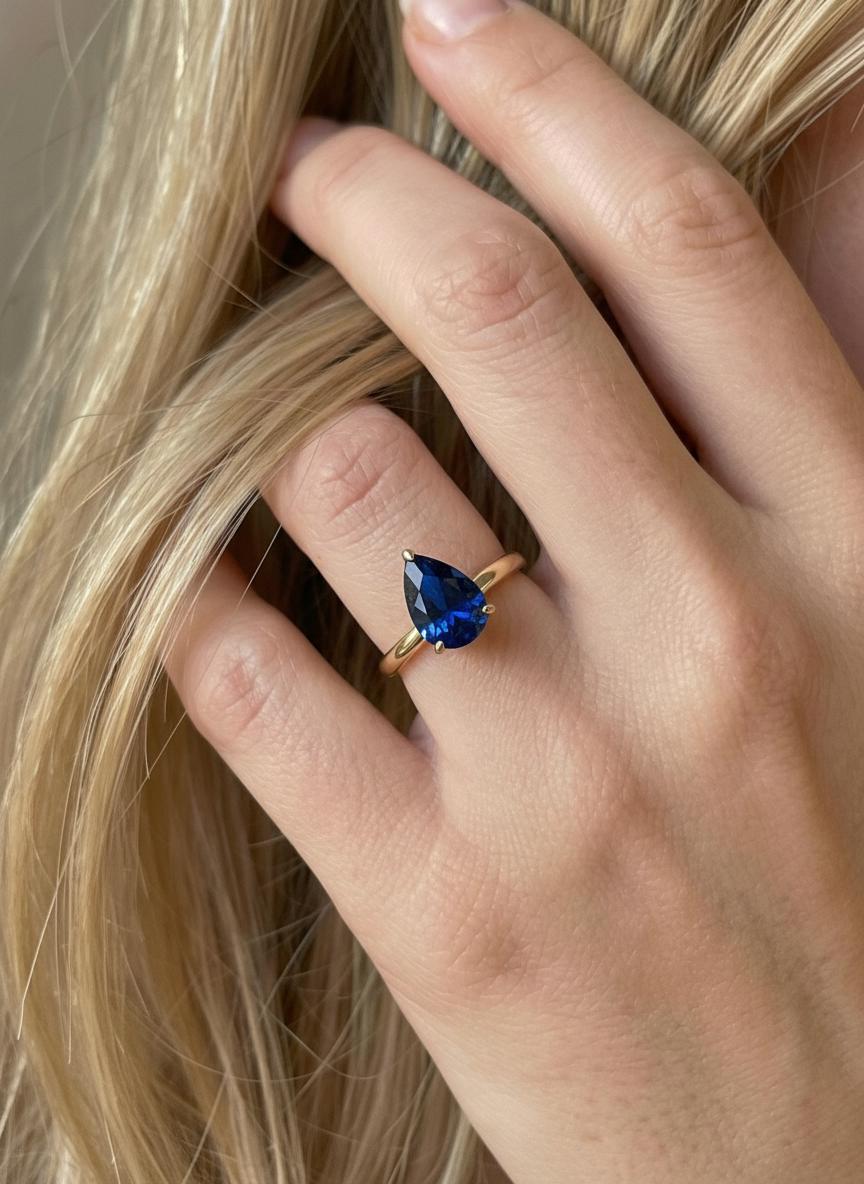 Sapphire Birthstone  Ring, Pear Cut Solitaire Engagement Ring, September Gemstone, Teardrop Promise Ring