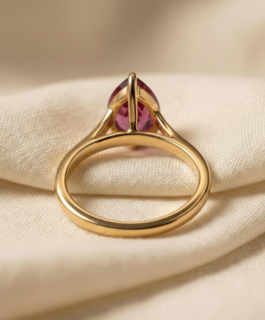 Pink Tourmaline Birthstone  Ring, Pear Cut Solitaire Engagement Ring, October Gemstone, Teardrop Promise Ring