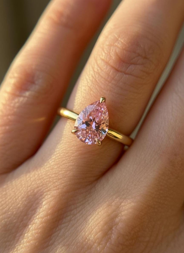 Pink Sapphire Birthstone  Ring, Pear Cut Solitaire Engagement Ring, September Gemstone, Teardrop Promise Ring