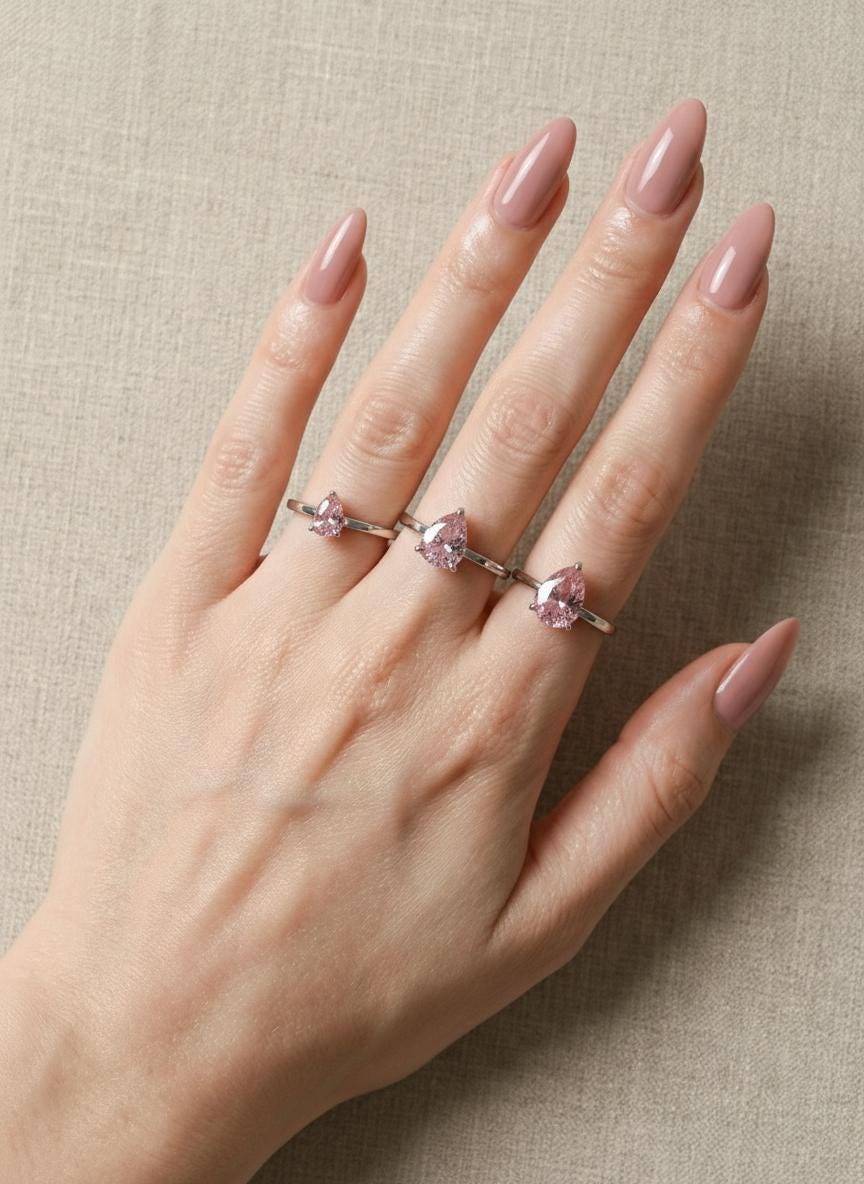 Pink Sapphire Birthstone  Ring, Pear Cut Solitaire Engagement Ring, September Gemstone, Teardrop Promise Ring