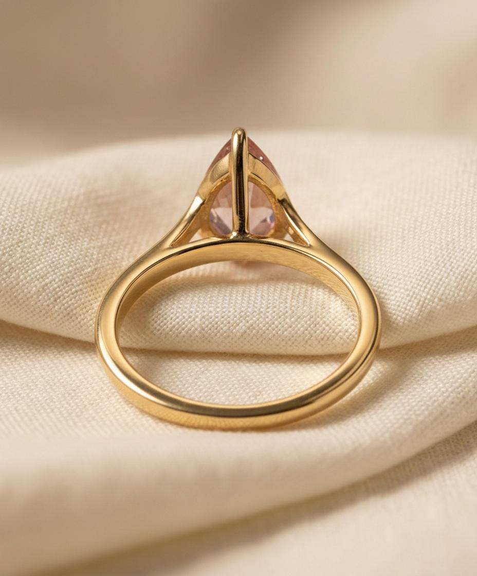 Pink Sapphire Birthstone  Ring, Pear Cut Solitaire Engagement Ring, September Gemstone, Teardrop Promise Ring