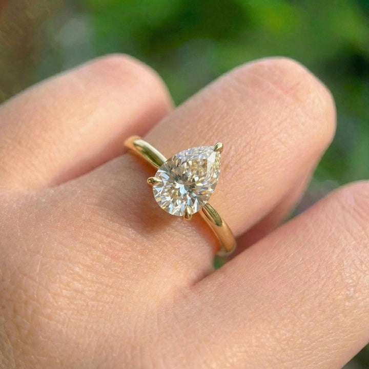 Moissanite Birthstone Ring, Pear Cut Solitaire Engagement Ring, Moissinate Promise Ring