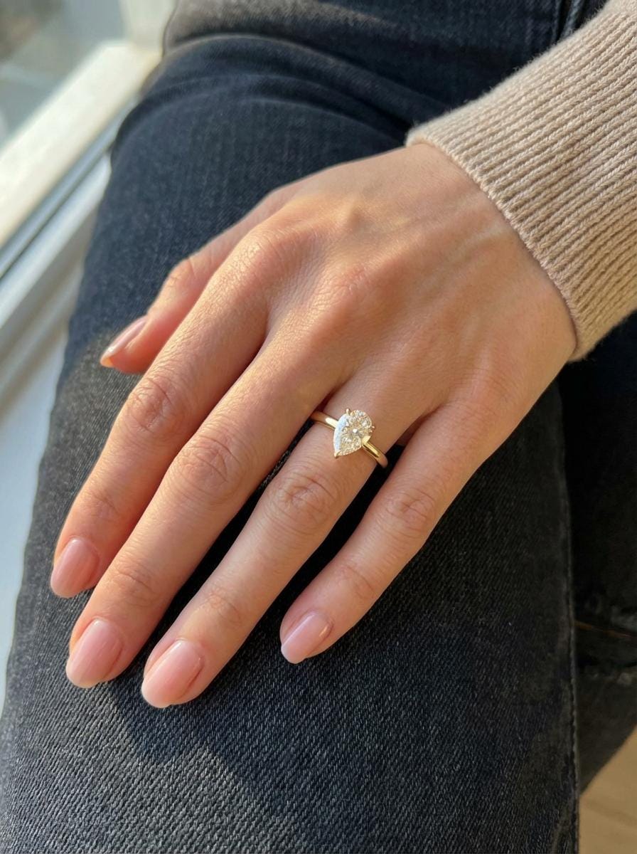 Moissanite Birthstone Ring, Pear Cut Solitaire Engagement Ring, Moissinate Promise Ring