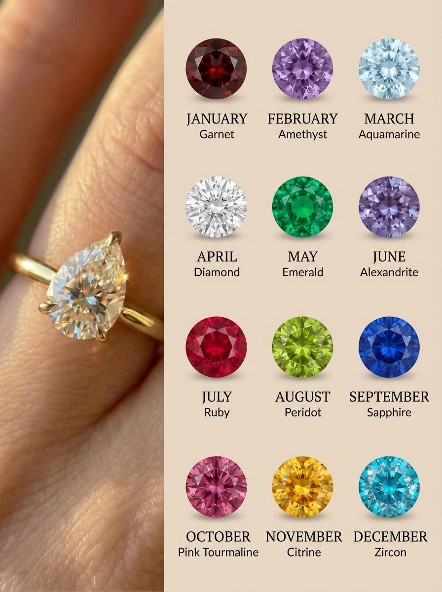 Moissanite Birthstone Ring, Pear Cut Solitaire Engagement Ring, Moissinate Promise Ring