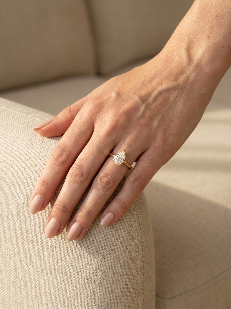 Moissanite Birthstone Ring, Pear Cut Solitaire Engagement Ring, Moissinate Promise Ring