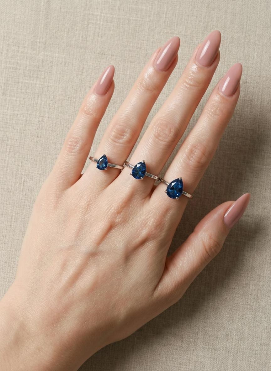 London Blue Topaz Birthstone  Ring, Pear Cut Solitaire Engagement Ring, December Gemstone, Teardrop Promise Ring