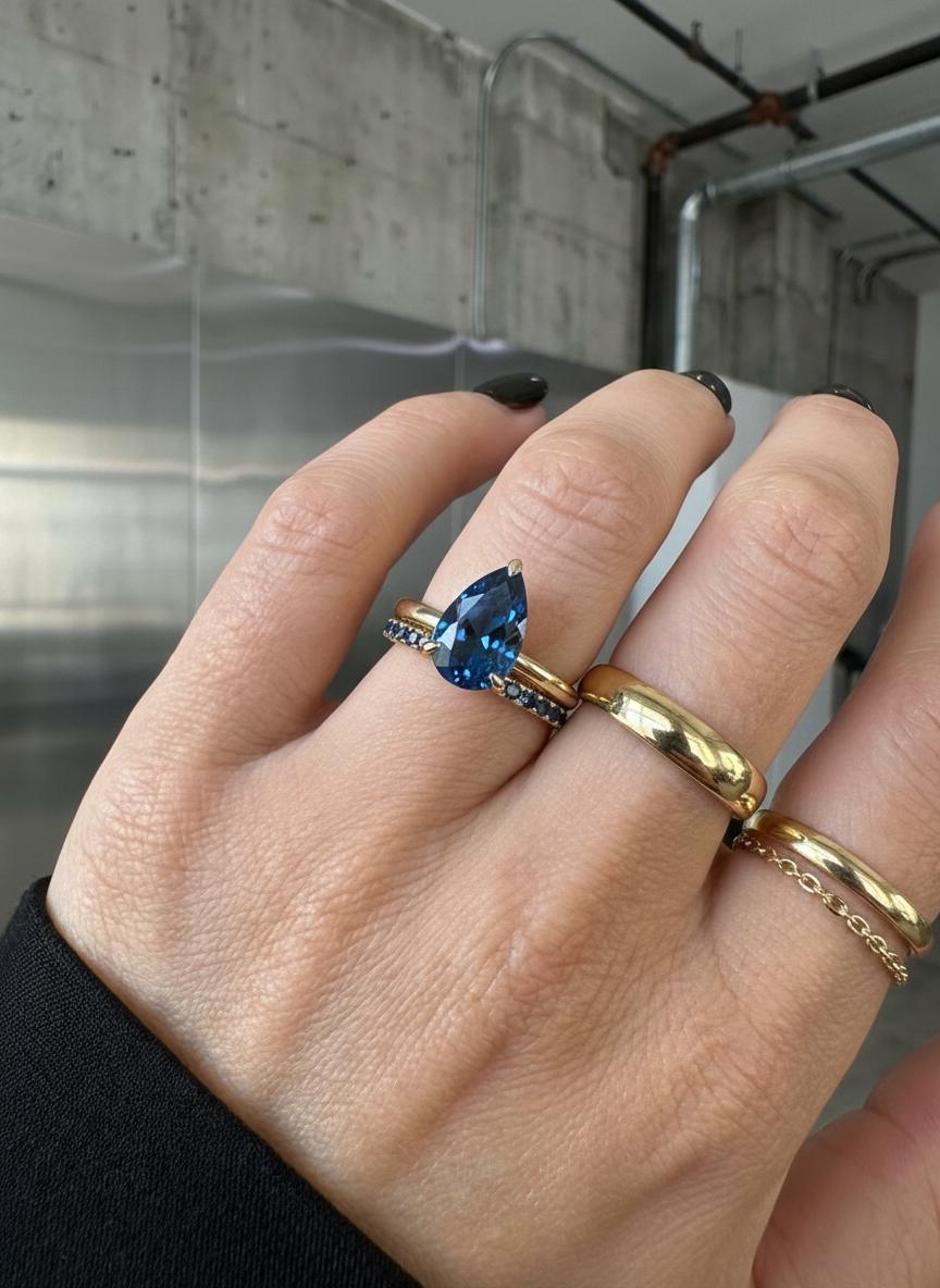 London Blue Topaz Birthstone  Ring, Pear Cut Solitaire Engagement Ring, December Gemstone, Teardrop Promise Ring