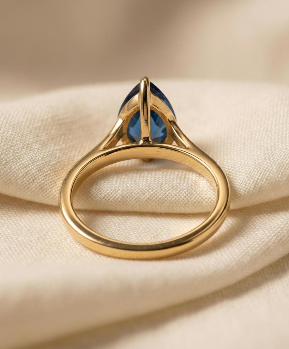 London Blue Topaz Birthstone  Ring, Pear Cut Solitaire Engagement Ring, December Gemstone, Teardrop Promise Ring