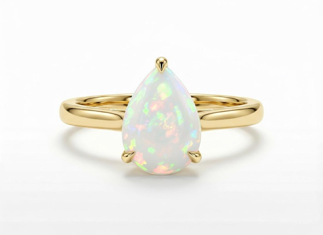 Opal Birthstone  Ring, Pear Cut Solitaire Engagement Ring, October Gemstone, Teardrop Promise Ring