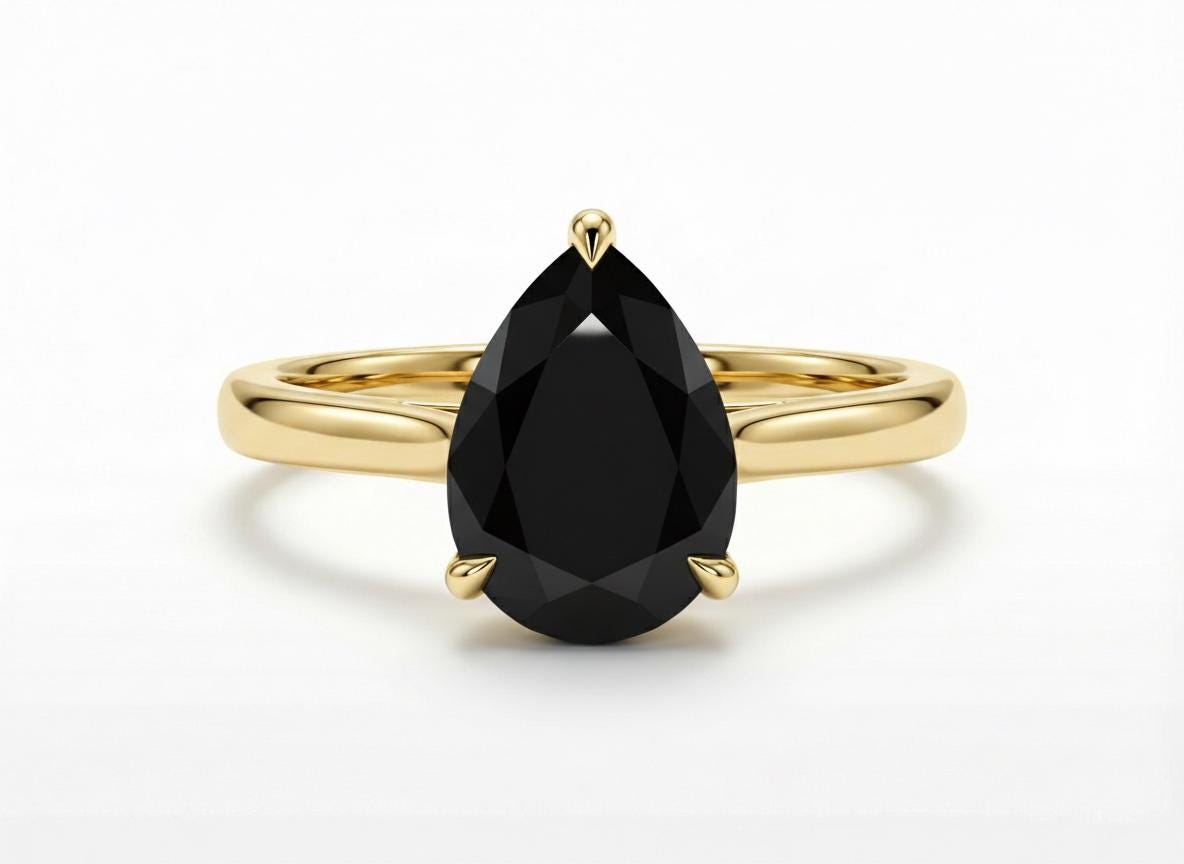 Black Onyx Birthstone  Ring, Pear Cut Solitaire Engagement Ring, January Gemstone, Teardrop Promise Ring