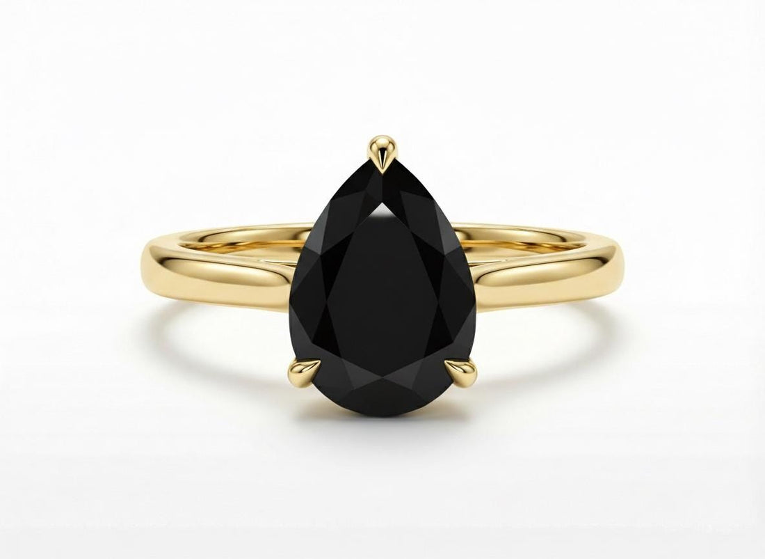 Black Onyx Birthstone  Ring, Pear Cut Solitaire Engagement Ring, January Gemstone, Teardrop Promise Ring