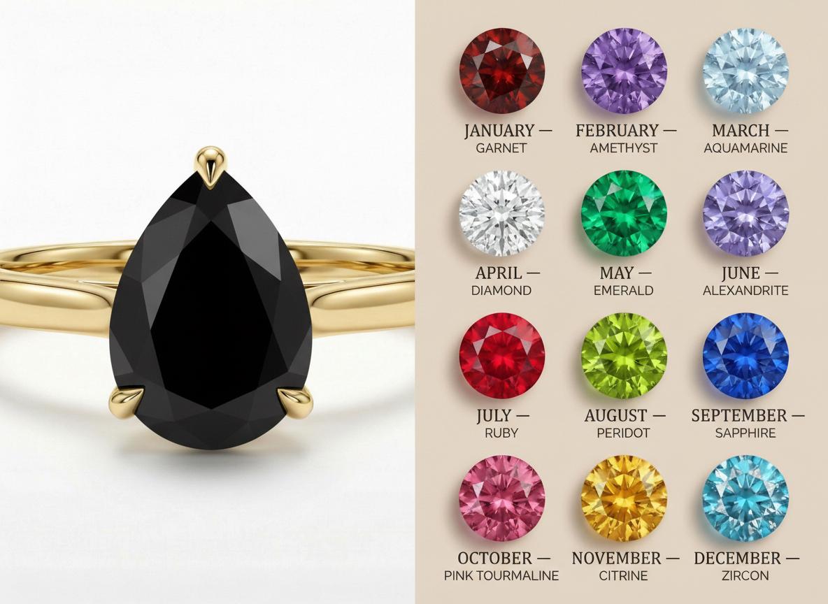 Black Onyx Birthstone  Ring, Pear Cut Solitaire Engagement Ring, January Gemstone, Teardrop Promise Ring