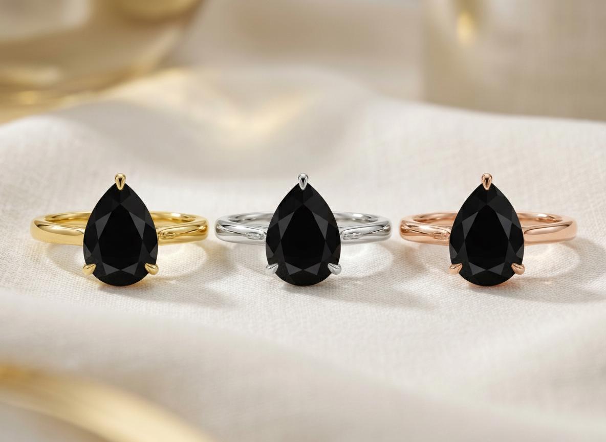 Black Onyx Birthstone  Ring, Pear Cut Solitaire Engagement Ring, January Gemstone, Teardrop Promise Ring