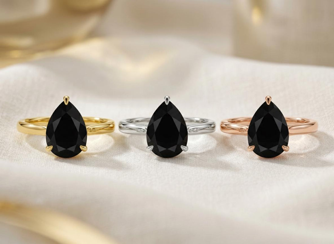 Black Onyx Birthstone  Ring, Pear Cut Solitaire Engagement Ring, January Gemstone, Teardrop Promise Ring