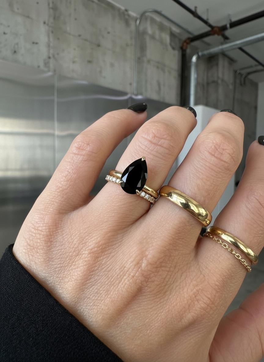 Black Onyx Birthstone  Ring, Pear Cut Solitaire Engagement Ring, January Gemstone, Teardrop Promise Ring
