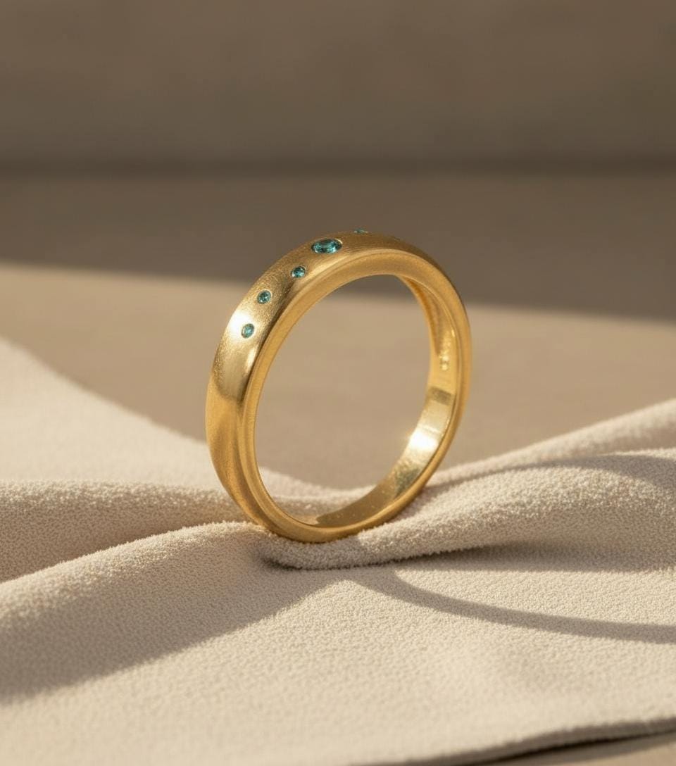 Aquamarine Wedding Band Push Present Birthstone Ring Flush Set Stacking Ring March Birthstone Jewelry