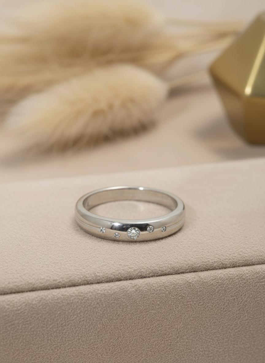 Lab Grown Diamond Band Flush Set Dome Ring Scattered White Diamond Wedding Band Push Present Birthstone Ring April Birthstone Jewelry Gift