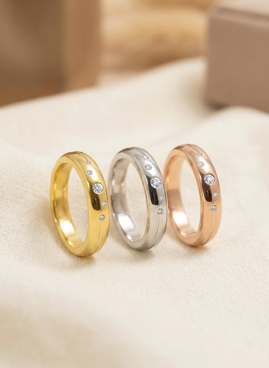 Lab Grown Diamond Band Flush Set Dome Ring Scattered White Diamond Wedding Band Push Present Birthstone Ring April Birthstone Jewelry Gift