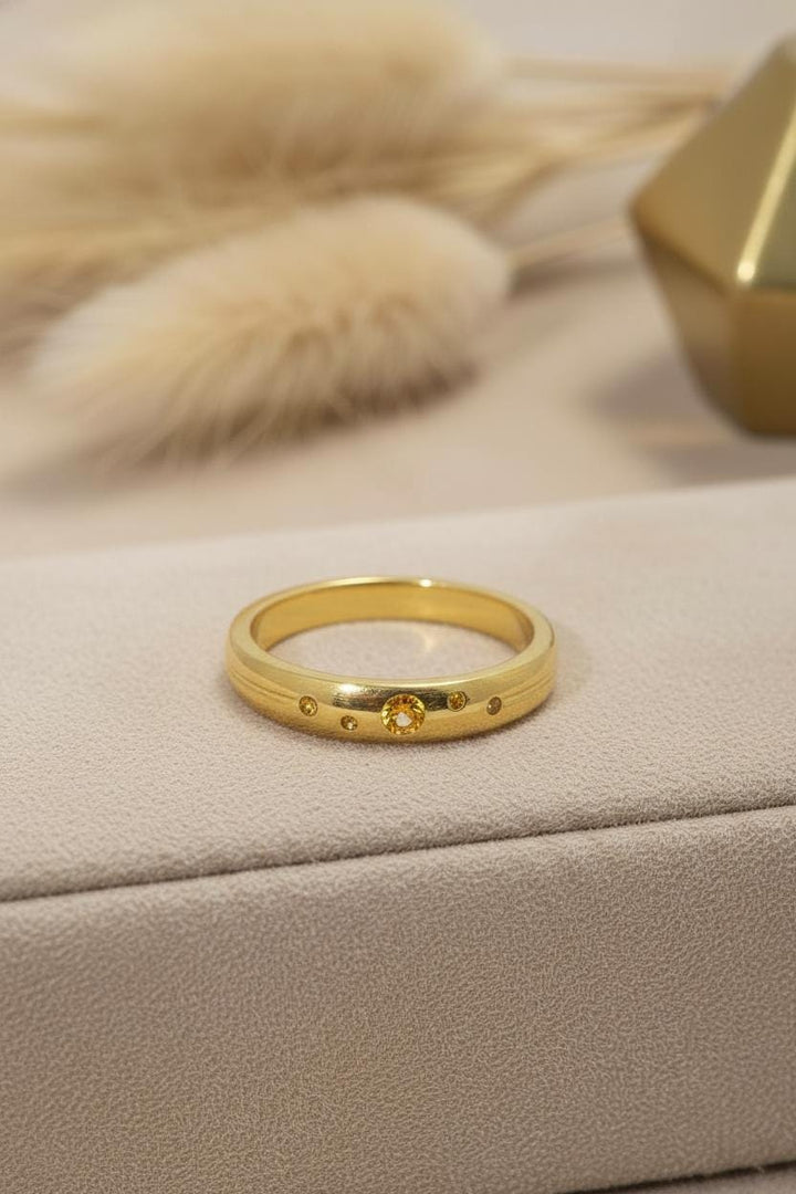 Push Present Birthstone Ring Citrine Band, November Birthstone Jewelry, Flush Set Golden Stacking Ring, Gift for New Mom