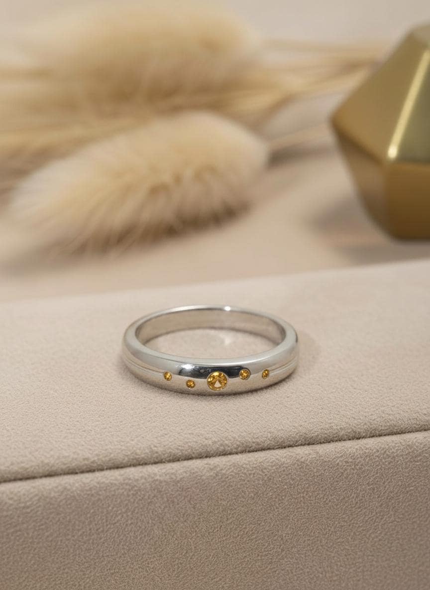 Push Present Birthstone Ring Citrine Band, November Birthstone Jewelry, Flush Set Golden Stacking Ring, Gift for New Mom